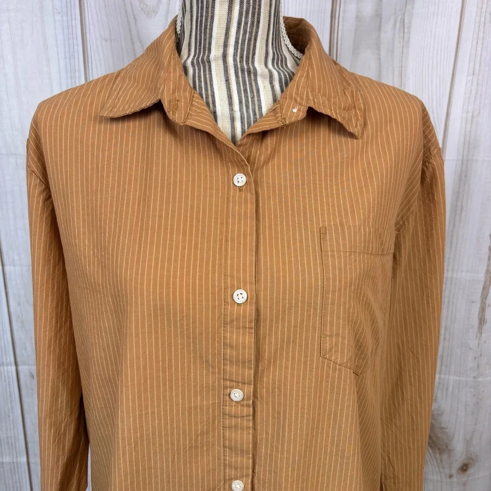 Vanilla Star Button Up Long Sleeve Shirt Pinstripe Top Burnt Orange Size Small - Picture 4 of 12